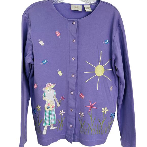 BAXTER & WELLS Lavender Cotton Embroidered Gardener Button Up Cardigan S - Picture 1 of 11